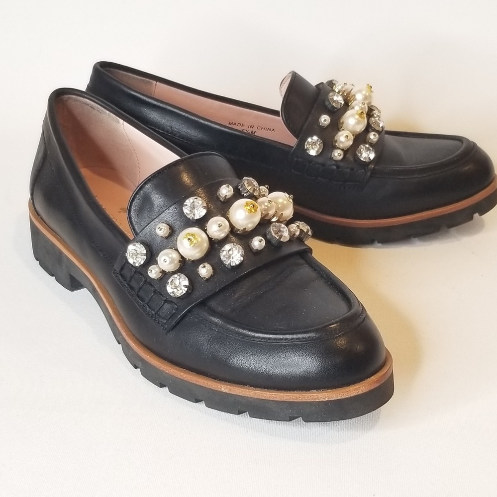 Kate Spade Studded Jeweled Leather Loafers